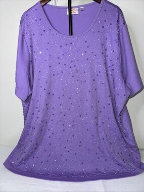 Women's Purple Embellished Short Sleeve Scoop Neck Top